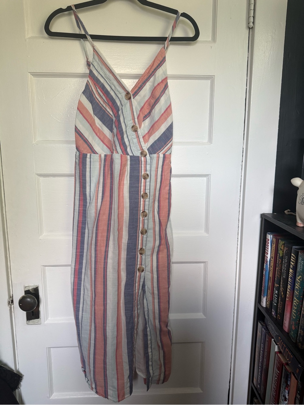 Sandy‎ & Sid Striped Sleeveless Cotton Blend Coastal Button up Dress w/Side Slit